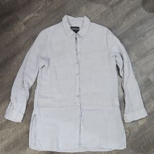 Tahari Women's 100% Linen Casual Light periwinkle Blue  Button Down Shirt